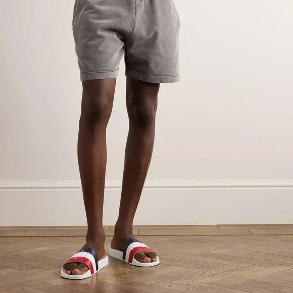 NEW MONCLER Basile Logo Embossed Striped Rubber Slides Sz 7 - Picture 6 of 16